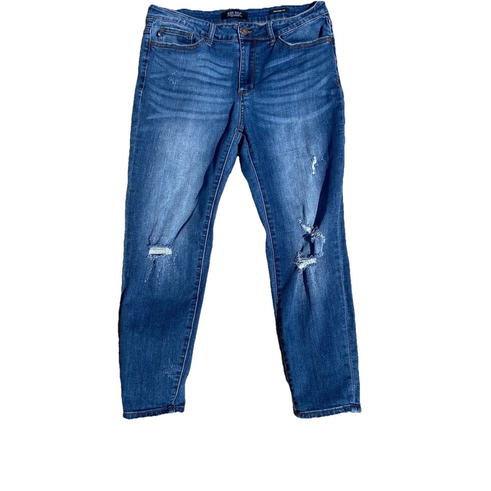 Judy Blue Relaxed‎ Fit Blue Jeans Size 32x26 Mid Rise Distressed Stretch